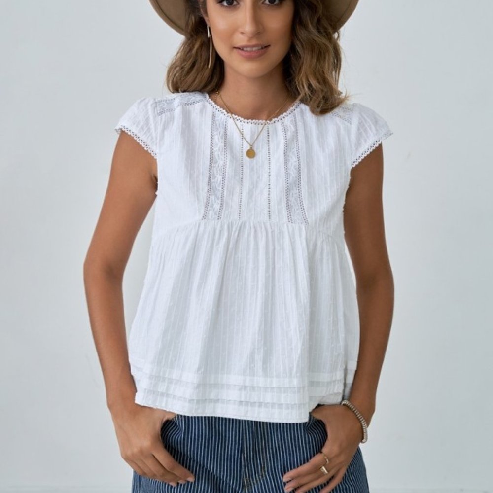 White cap sleeves Cute Spring Summer Shirt